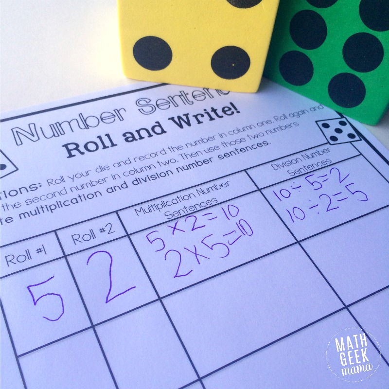 Number Sentence Roll Activity Multiplication Division
