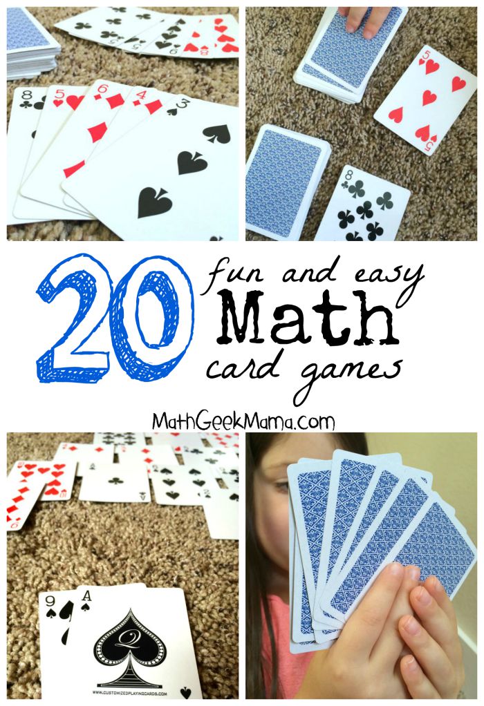 20 Easy and Fun Math Card Games text with image collage of playing cards