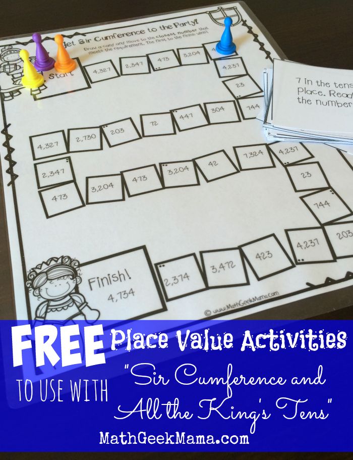 FREE game to use with the book, "Sir Cumference and All the King's Tens!" Such a fun story to help teach place value!