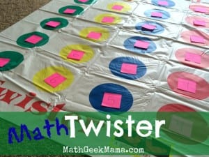 Use the classic game Twister to practice all sorts of math facts! A great way to get kids moving and learning at the same time!