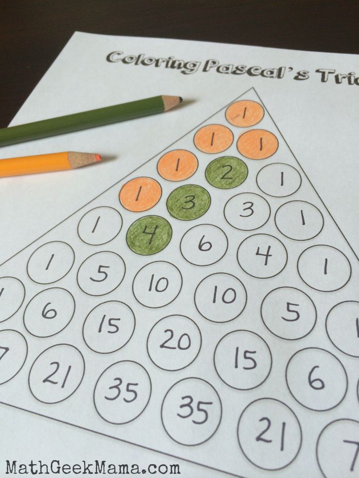 Such great ideas for kids of all ages to find and explore patterns in Pascal's Triangle! Love these coloring pages!