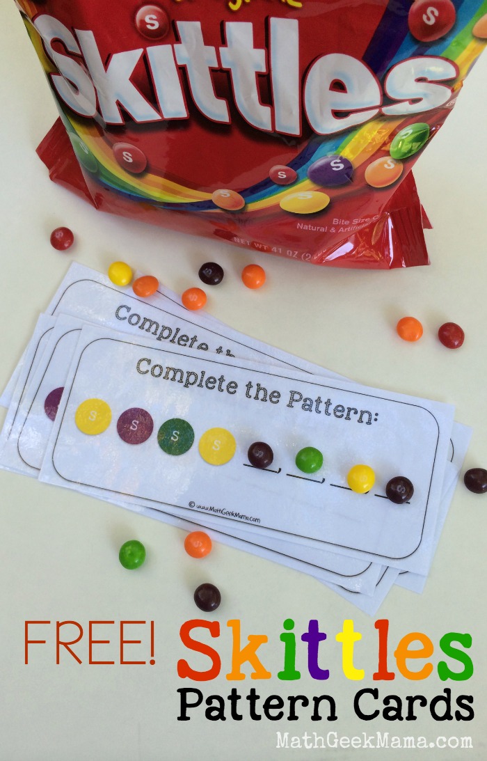 I love these simple and free Skittles Pattern Cards! This is a great way for kids to work on recognizing patterns!