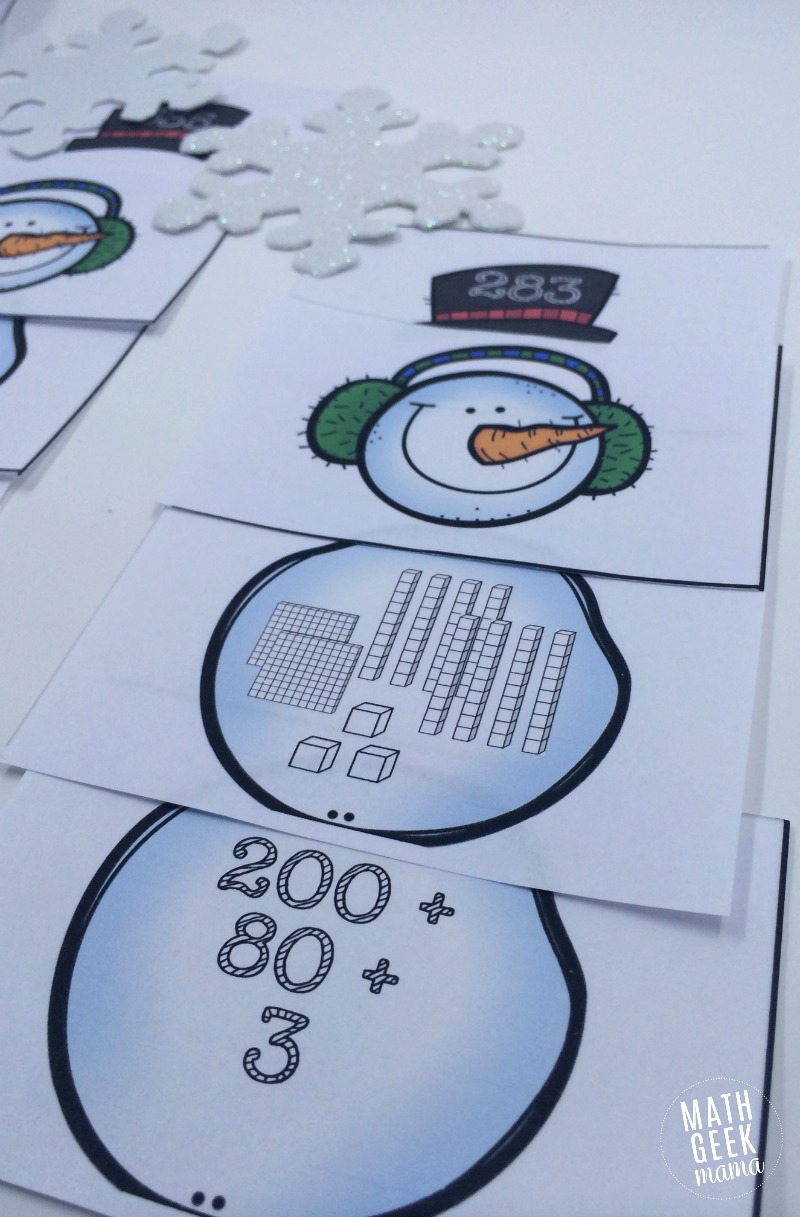 This fun and simple to use place value activity is perfect for a snowy day! Help your kids increase their understanding of expanded form and large numbers with these adorable snowmen. Just print and play!