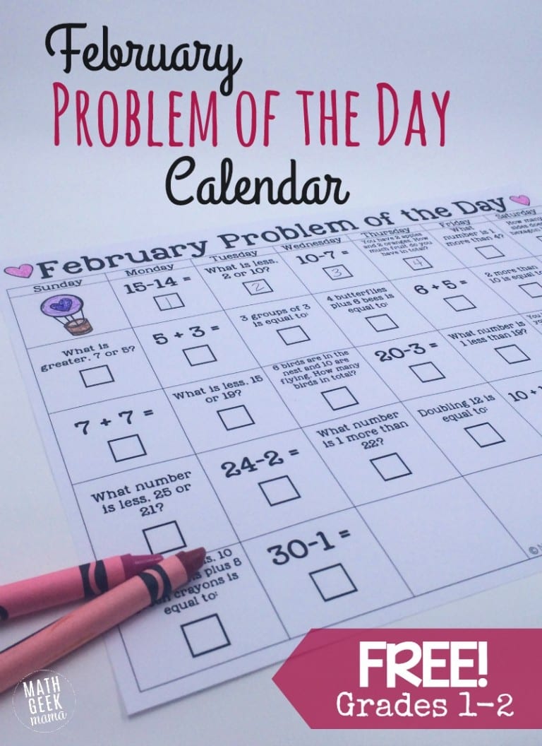 February Math Problem of the Day {FREE Printable!}
