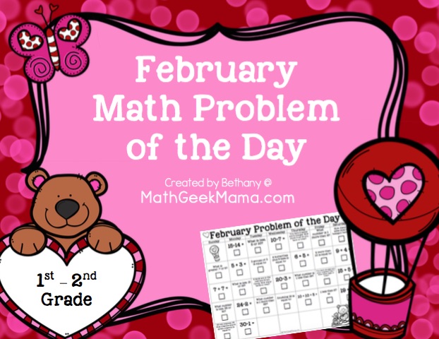 This low-prep printable calendar is a great way to let kids do a math problem of the day each day in February! This free calendar is perfect for grades 1-2!