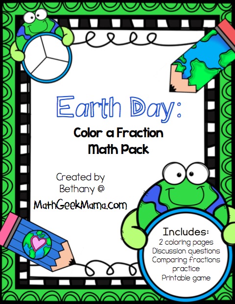 This fun printable pack is perfect for Earth Day! Several different FREE activities to help kids recognize fractions, compare fractions and equivalent fractions. 