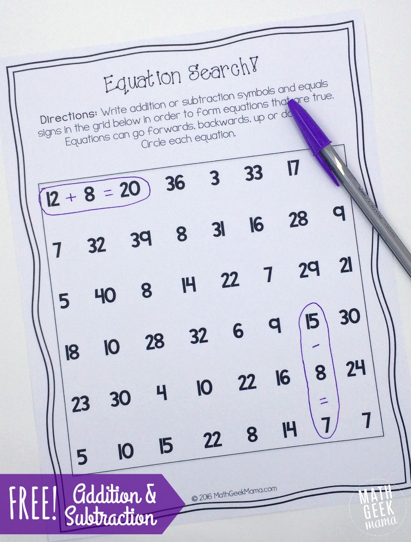This set of addition and subtraction equation searches is a fun and unique way for kids to practice their math skills! This set focuses on addition and subtraction within 40, and is perfect for kindergarten and first grade.