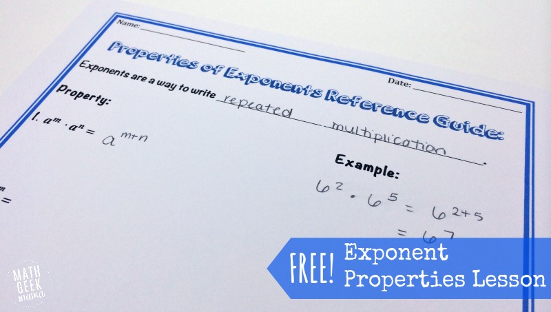 This simple lesson introduces students to exponent properties in a way that makes sense rather than simply memorizing a bunch of rules! Everything you need is included in this free download!