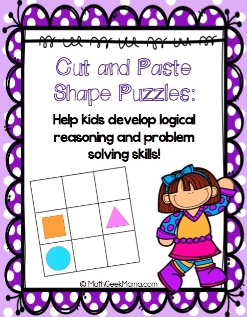 These fun, cut and paste logic puzzles are the perfect way to help your preschooler work on their logical reasoning skills! Plus, use them as an opportunity to discuss shapes, and work on fine motor skills!