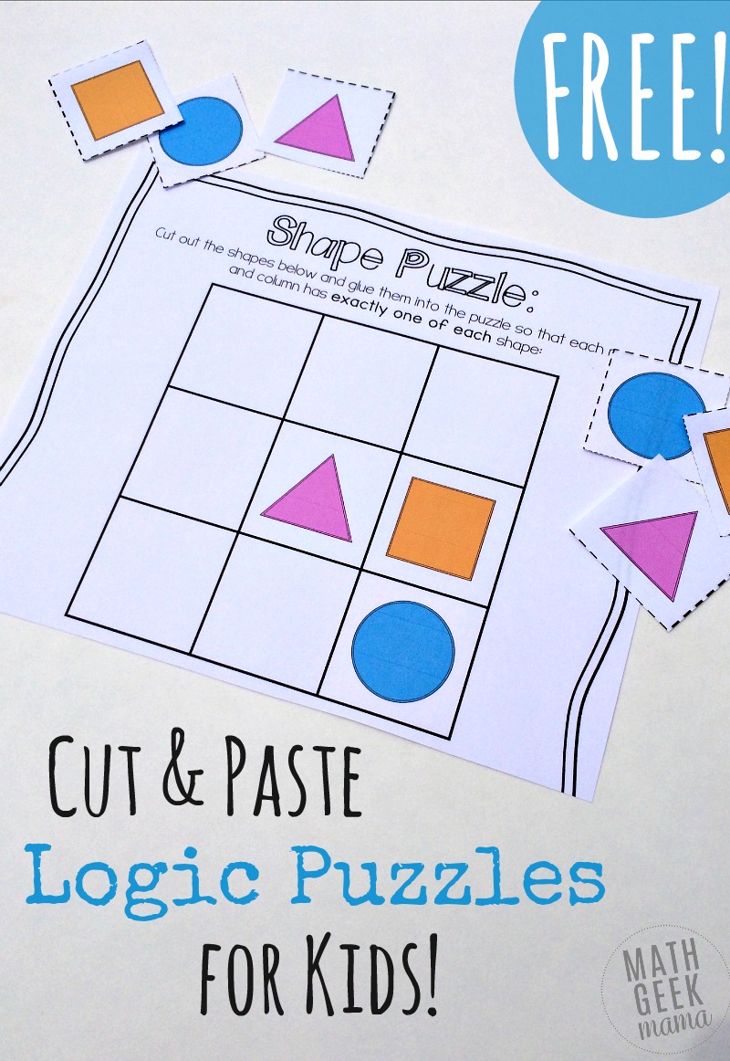 These fun, cut and paste logic puzzles are the perfect way to help your preschooler work on their logical reasoning skills! Plus, use them as an opportunity to discuss shapes, and work on fine motor skills!