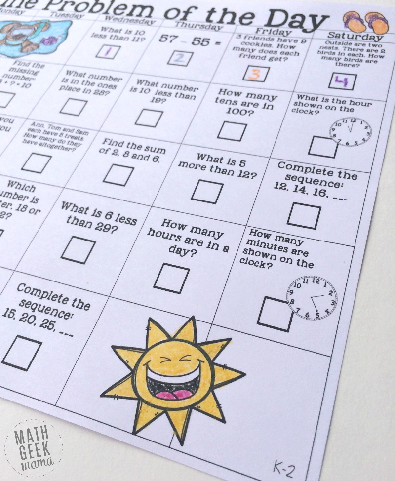 Keep kids brains active this summer with a fun and low prep June Math Problem of the day calendar! This is such an easy way to review math skills over the summer!