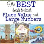 This is such a helpful list of books that can be used to teach place value and explore large numbers with kids! There are so many great ideas, as well as free resources