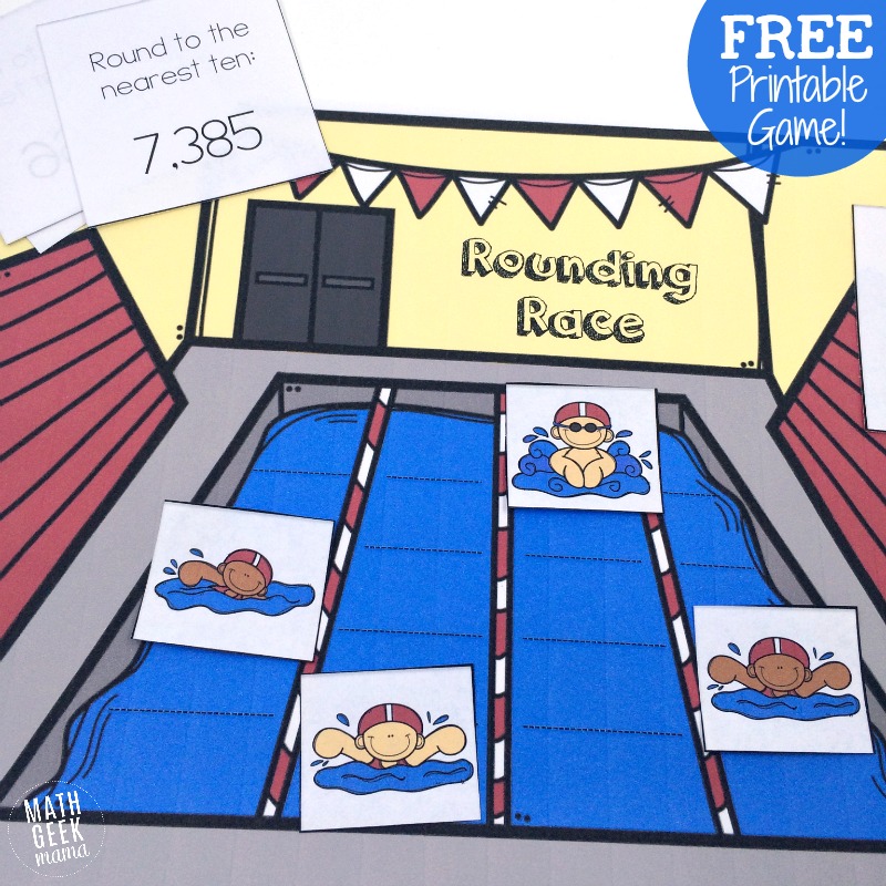 This easy to use printable rounding game is perfect for second grade or third grade! This game will help kids practice rounding to the nearest ten, hundred and thousand as they race to beat the other swimmers!