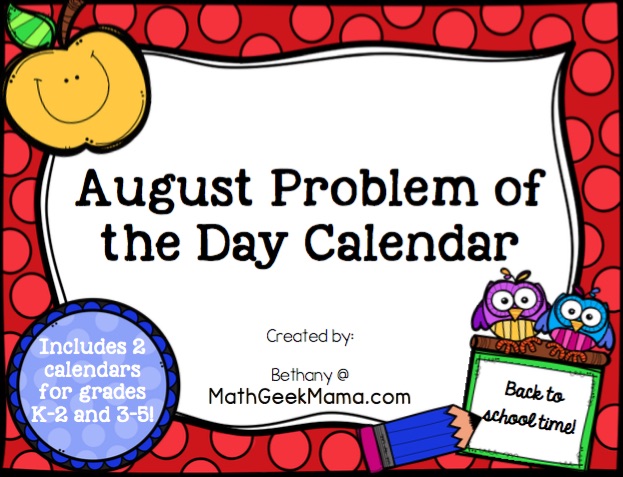 This cute set of math calendars is such a fun, simple and low prep way to weave in daily math practice! The August problem of the day calendar covers a wide variety of skills, and includes 2 versions for grades K-2 and 3-5.