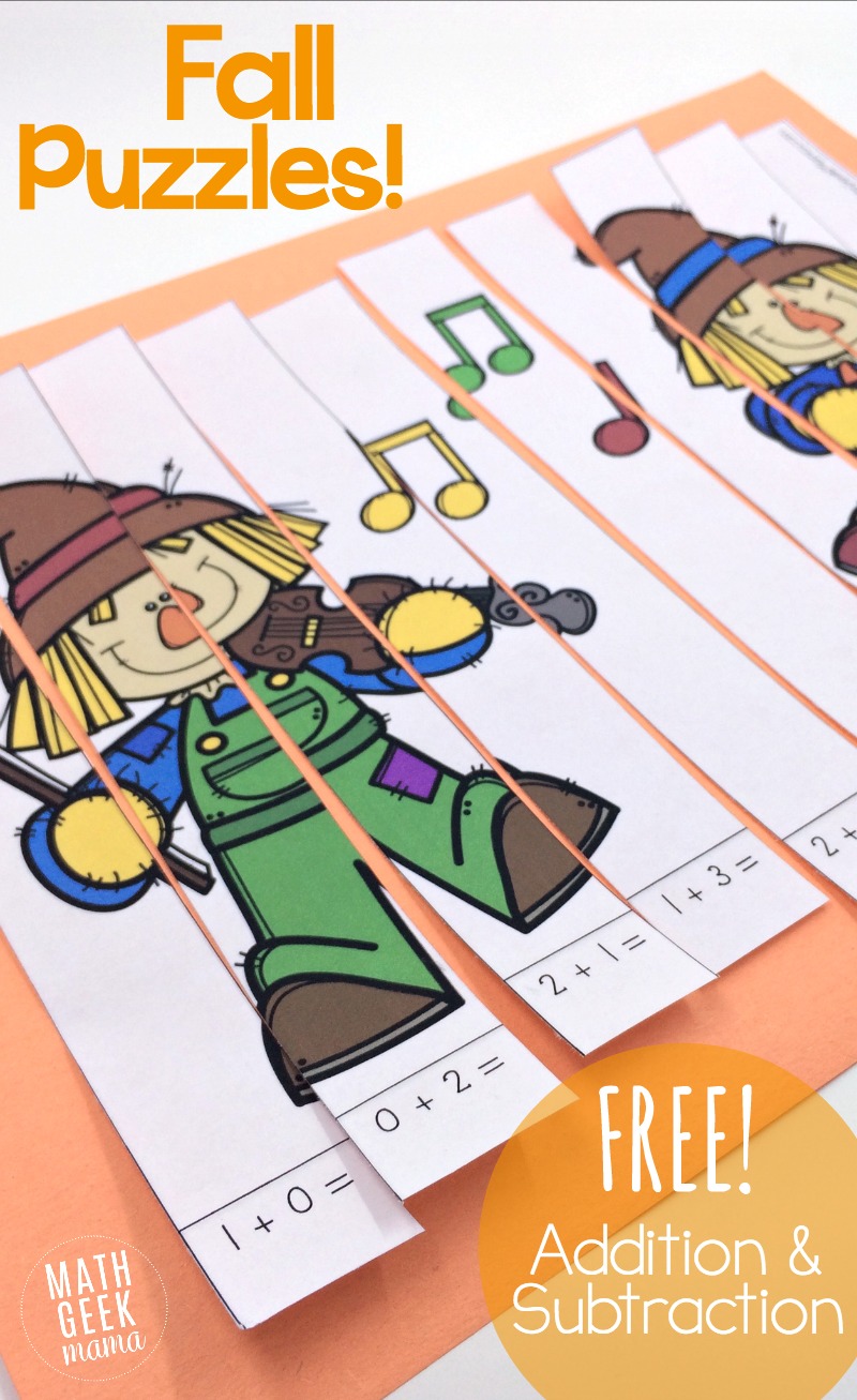 These adorable and simple to use addition and subtraction puzzles are perfect for Fall. Help kids increase their fact fluency as they solve the problems, and then place them in order to complete the puzzle. Then, glue them down for a fun finished product! Includes 4 puzzles for adding and subtracting within10. 