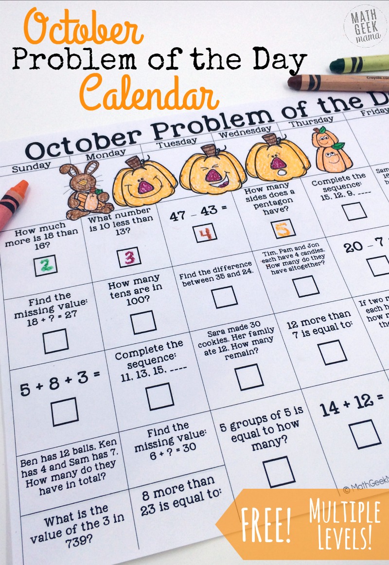 Kids will love this fun twist on a math problem of the day. Each calendar covers a variety of math concepts, providing quick, low prep daily review. One calendar for K-2 and one for 3-5. 