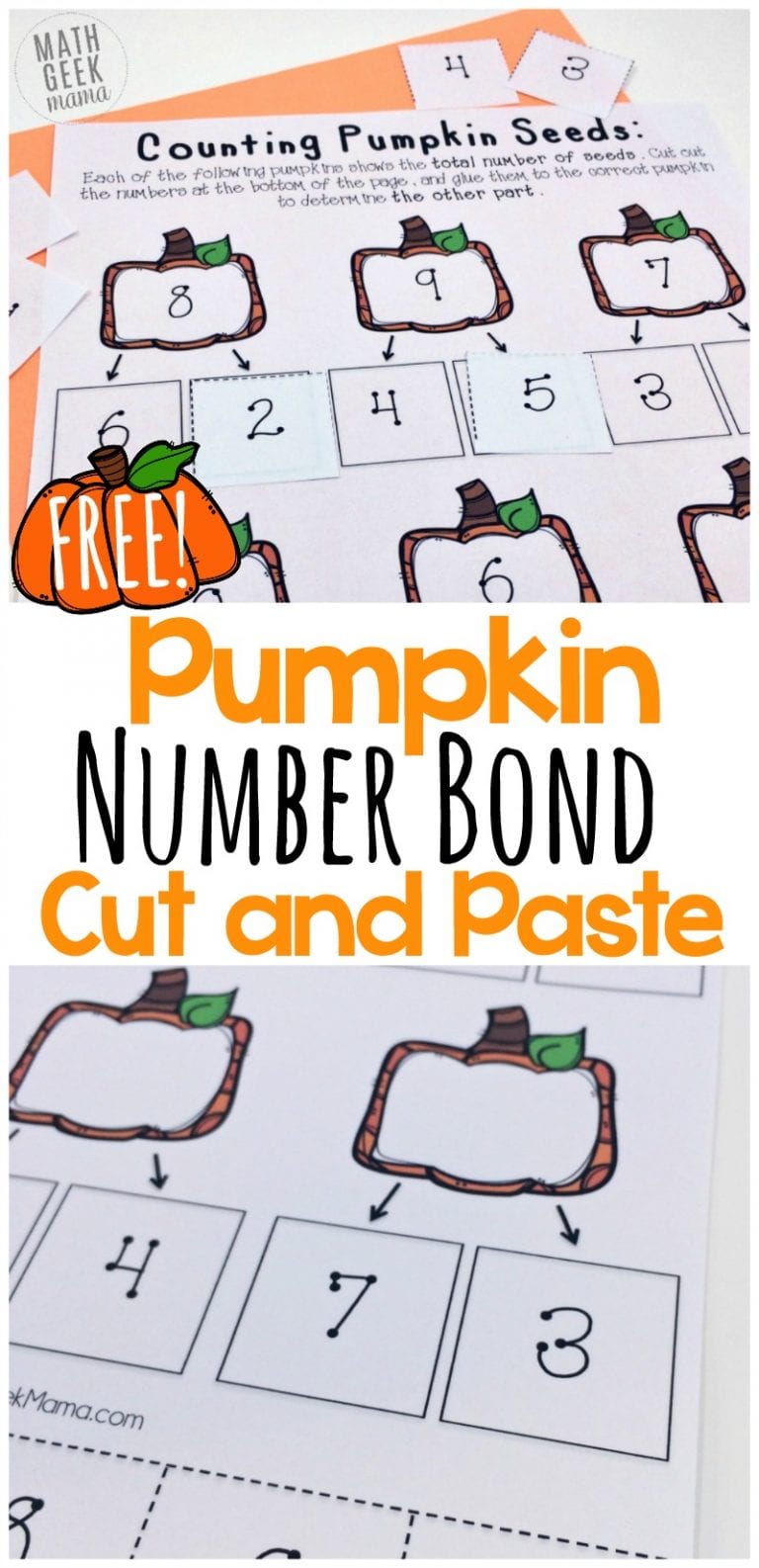 Pumpkin Number Bonds to Ten Cut and Paste {FREE}