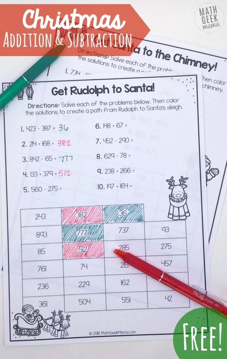 Christmas Addition and Subtraction Maze Challenges {FREE}
