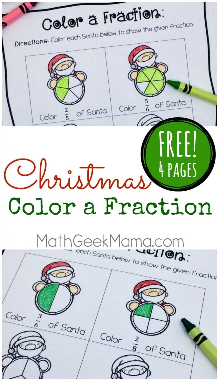Christmas “Color a Fraction” Pages {FREE}