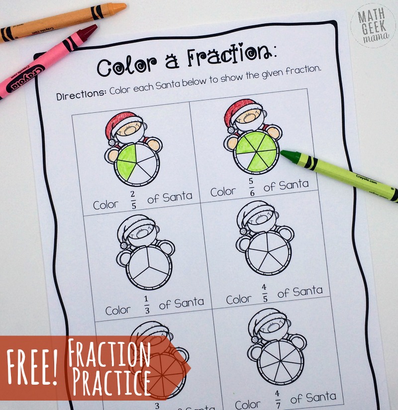 Want a quick and easy way to reinforce fractions as well as equivalent fractions? This FREE set of "color a fraction" pages can be differentiated for various ages and stages and is a fun way to practice math this holiday season!
