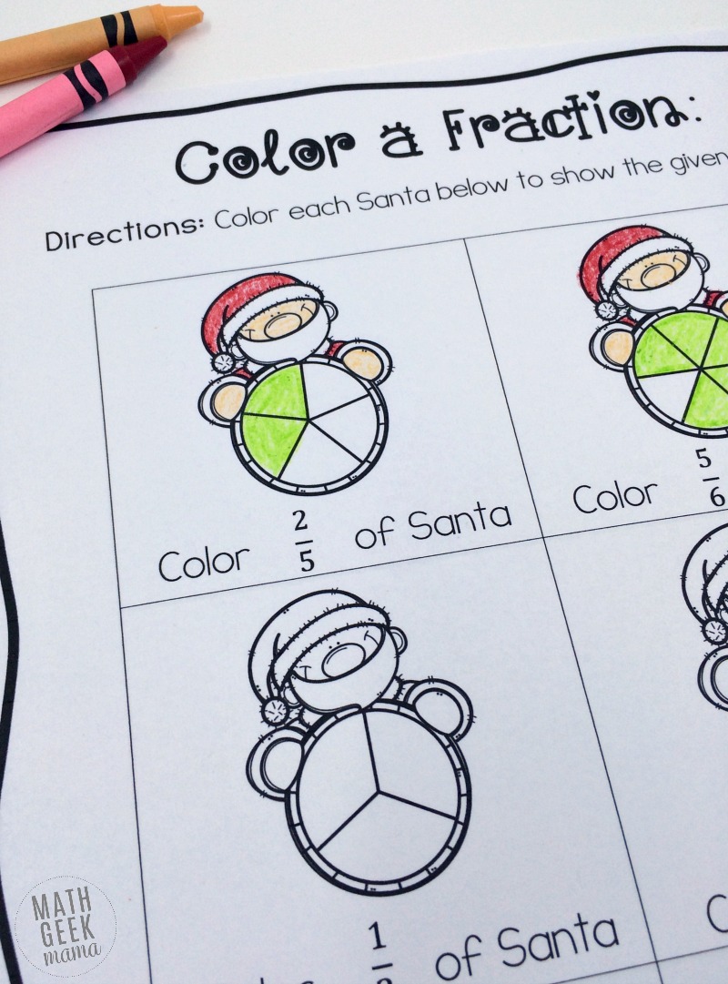 Want a quick and easy way to reinforce fractions as well as equivalent fractions? This FREE set of "color a fraction" pages can be differentiated for various ages and stages and is a fun way to practice math this holiday season! 