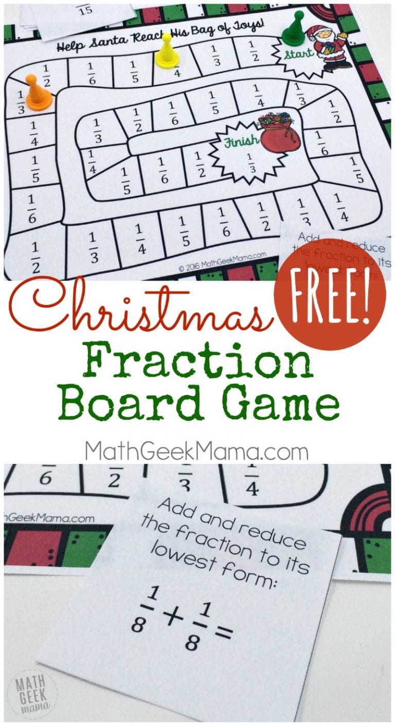 Christmas Printable Fraction Board Game