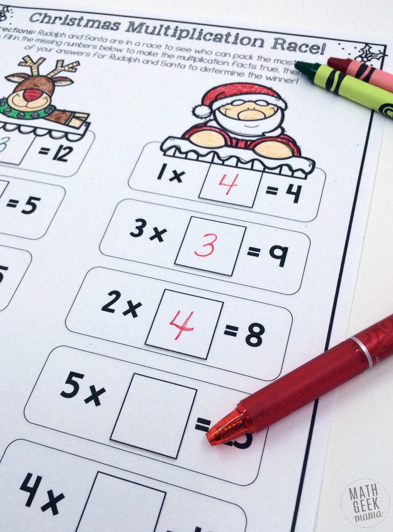 Looking for a fun and unique way to practice multiplication facts this Christmas? This challenge requires kids to find the missing factor in a race between Rudolph and Santa. Who will win? Get your free copy (includes 3 different challenges) to find out!