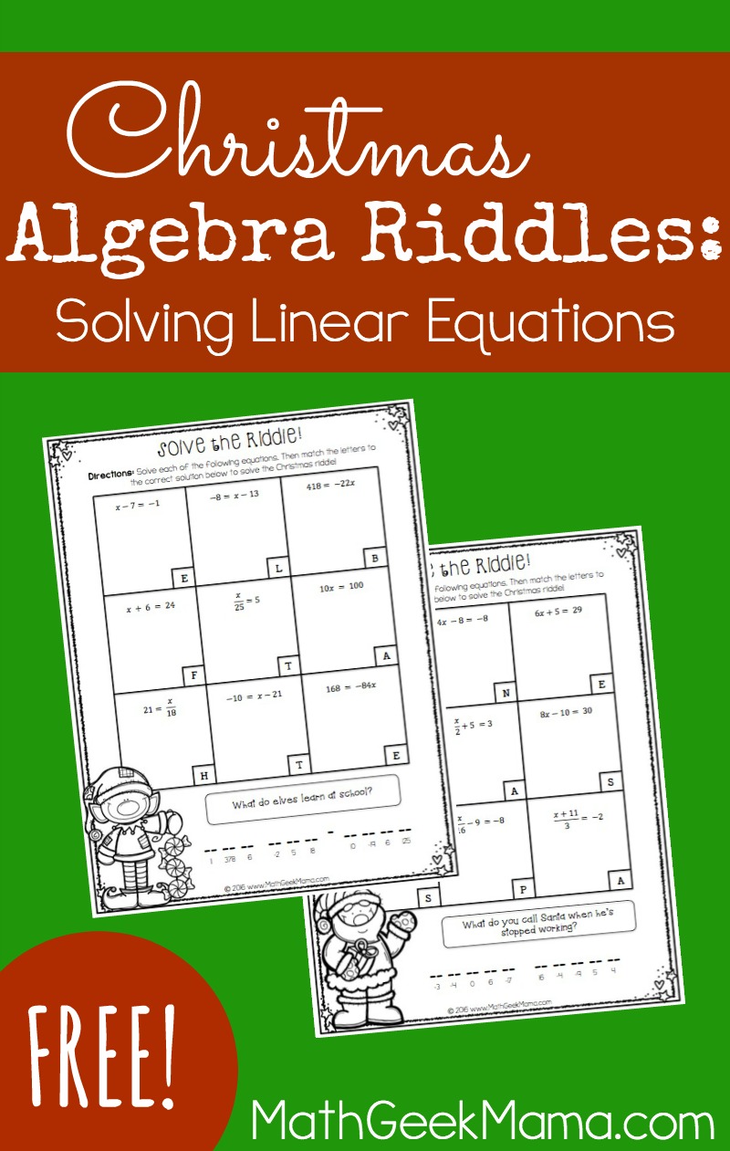 Solving Linear Equations Activity Pages-Christmas Theme FREE Intended For Two Step Equations Worksheet Pdf