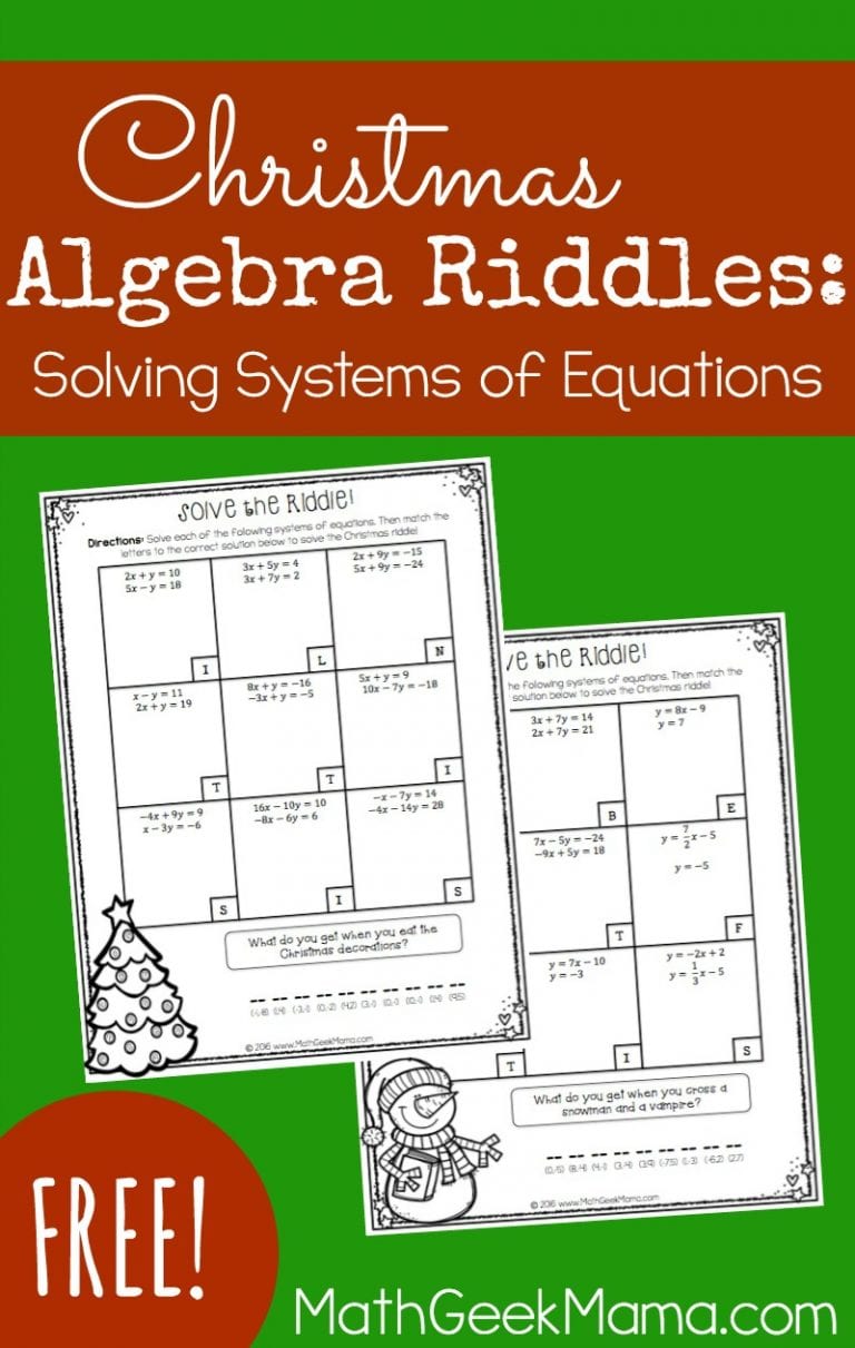 Christmas Algebra Riddles: Systems of Linear Equations {FREE}