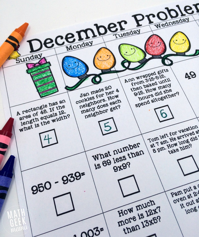 Need a fun and simple way to review important math skills before winter break? Grab these FREE December problem of the day calendars! Includes 2 different versions for grades k-5 for a unique and low prep way to practice skills. 