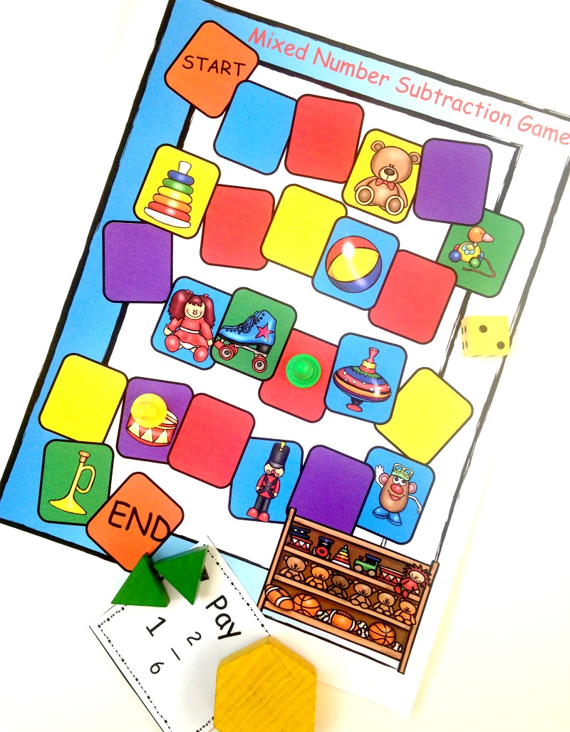 Subtracting mixed numbers is so tricky and can easily cause confusion but this hands on game using pattern blocks will make regrouping mixed numbers fun and simple!