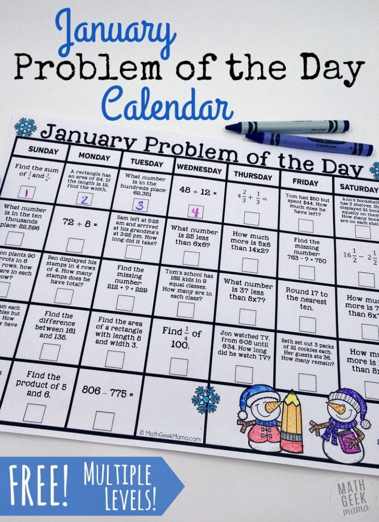 January 2023 Problem of the Day Calendars {FREE}