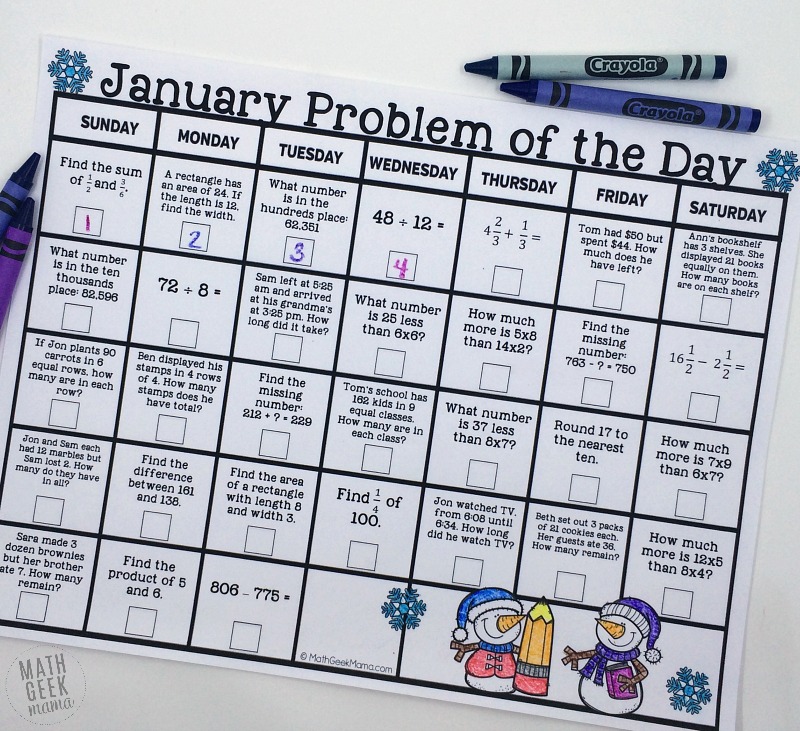 Looking for a fun new way to practice math each day? Try this set of January Problem of the Day Calendars! Each day a new math problem, covering a variety of skils. Includes 2 calendars for grades K-2 and 3-5.