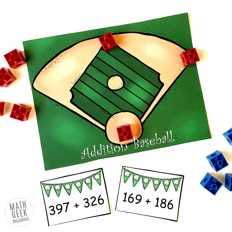 Need to work on adding large numbers? This baseball themed 3-digit addition game is such a fun way to practice skills, work on mental math or just get out of the normal routine. Perfect for your game time math center!