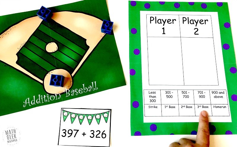 Need to work on adding large numbers? This baseball themed 3-digit addition game is such a fun way to practice skills, work on mental math or just get out of the normal routine. Perfect for your game time math center!