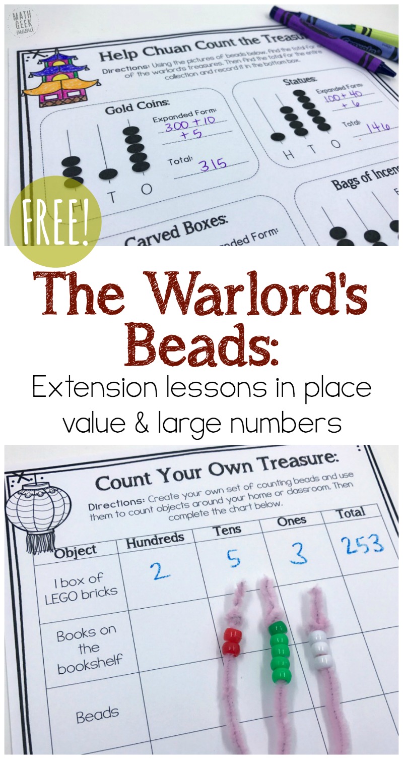 These fun and low prep learning activities are a great way to extend the learning with the book, "The Warlord's Beads." Teach kids about place value and large numbers and ancient China with this cute math storybook. 