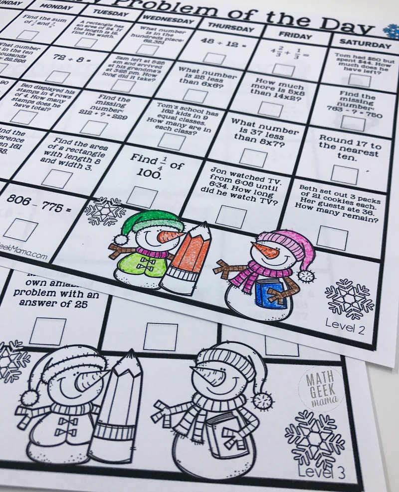 Looking for a fun and low prep way to get in some daily math review? These January 2018 Problem of the Day Calendars are fun and easy to use! Plus, kids love the simple twist. Get 3 different levels for the month of January in this post!