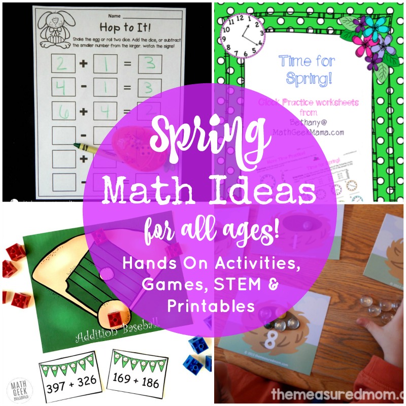 Looking for some new and fresh math ideas? This HUGE list includes more than 50 spring math ideas for all ages! You'll find low prep math worksheets, hands on activities, simple math games, spring STEM and more.