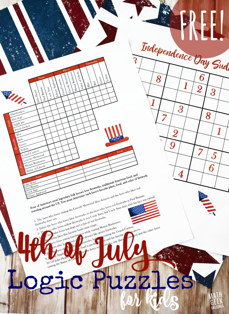 Want something to keep the whole family entertained while you're waiting for fireworks to start? Why not try out this fun set of 4th of July Logic Puzzles! These are great critical thinking challenges for kids ages 9 and up, and will give everyone a unique challenge as you celebrate the 4th. 