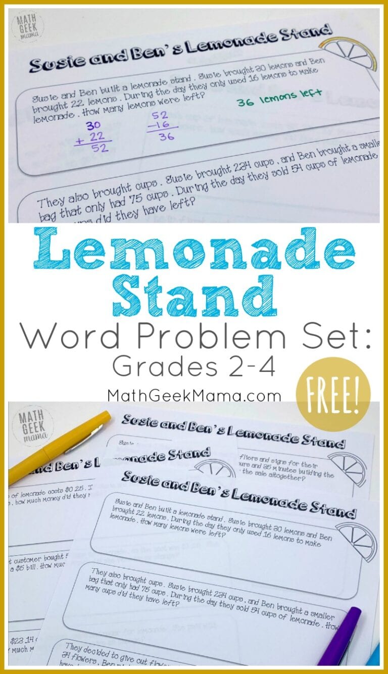 {FREE} Lemonade Stand Word Problems for Grades 2-4
