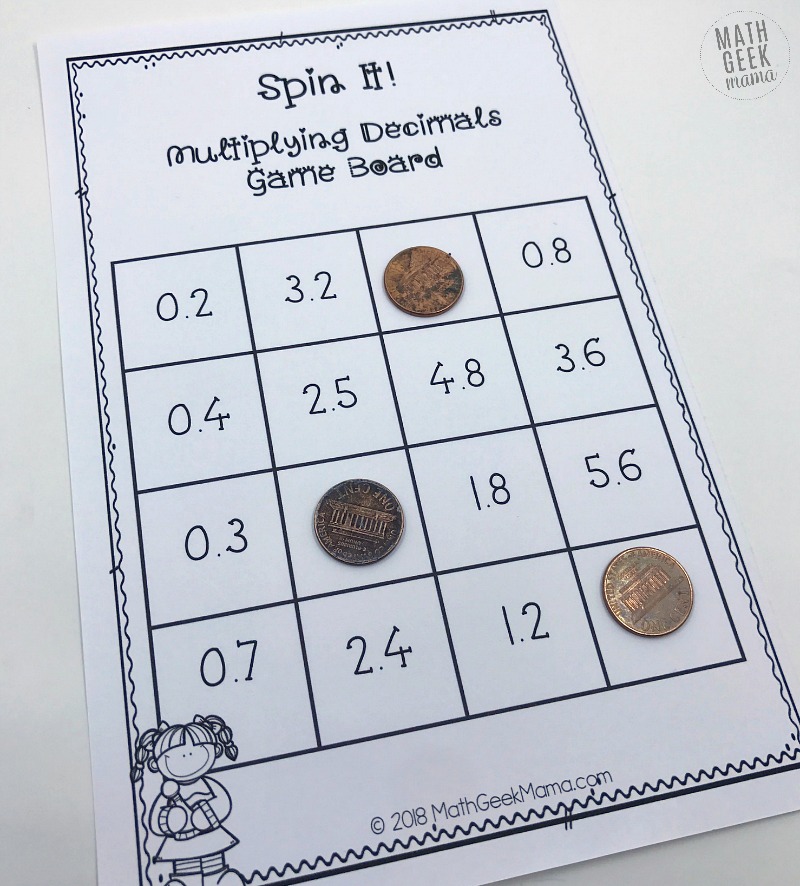 This game provides fun practice with decimals and is great for kids who love to use their fidget spinner! With this easy print and play game, kids will work on multiplying and dividing whole numbers with decimals. Plus, with blank game boards you can create even more variations!