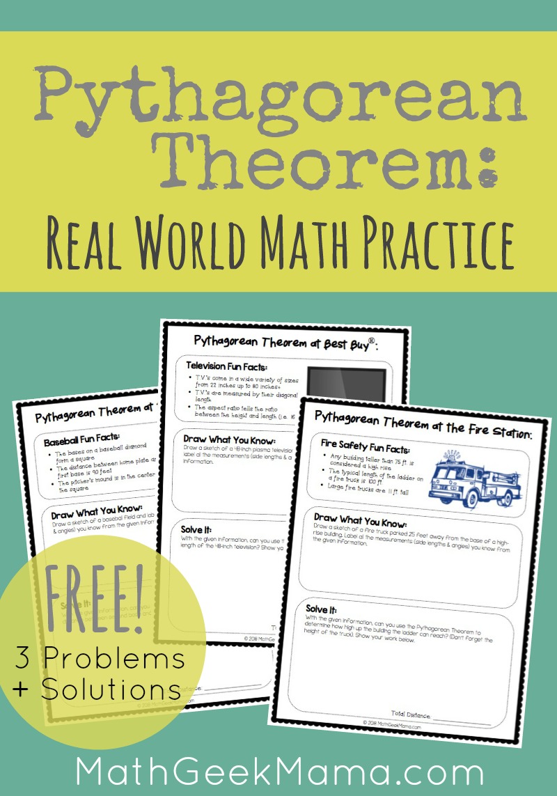 Introducing your kids to the Pythagorean Theorem? Or just looking for some real life practice and examples? This set of Pythagorean Theorem practice is a great way to help kids see the importance of math in their everyday life. Get 3 practice problems plus answer keys!
