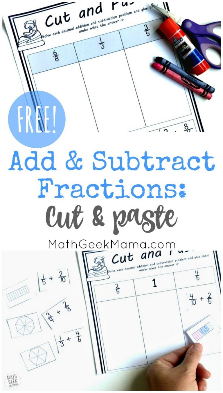 Add & Subtract Fractions Cut & Paste Activity {FREE}