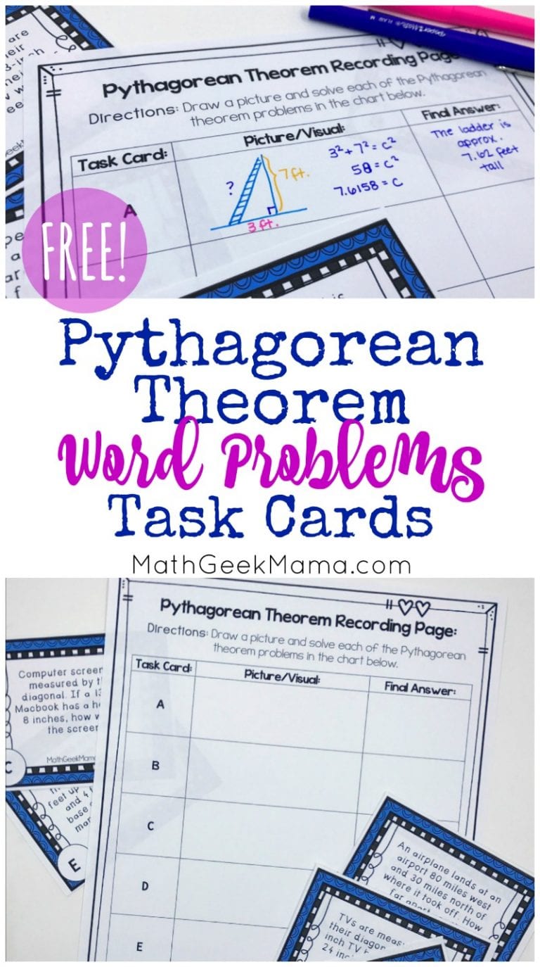 {FREE} Pythagorean Theorem Word Problems Task Cards