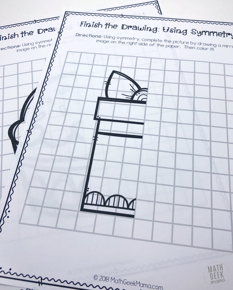 Looking for some extra symmetry practice? These finish the drawing pages are fun for kids of all ages and help deepen their understanding of symmetry. They also include grid lines to help kids be more precise.