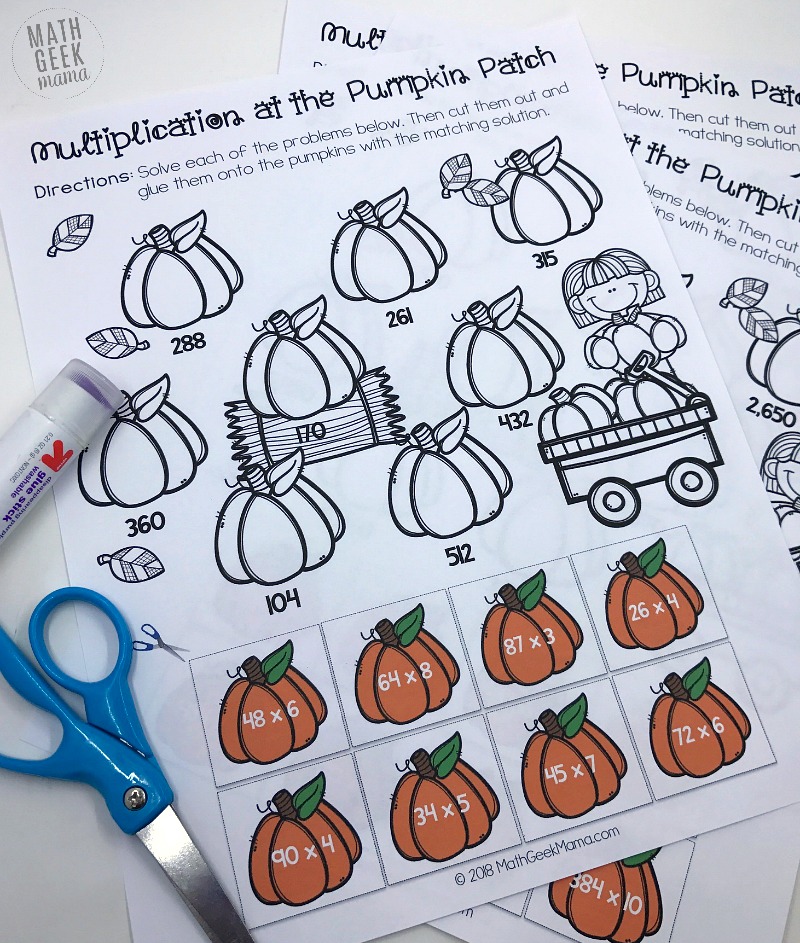 This fun cut & paste collection of multi-digit multiplication worksheets is a great way to give kids some additional practice. These are easy and low prep, plus they're self-checking. Grab them free from Math Geek Mama. 