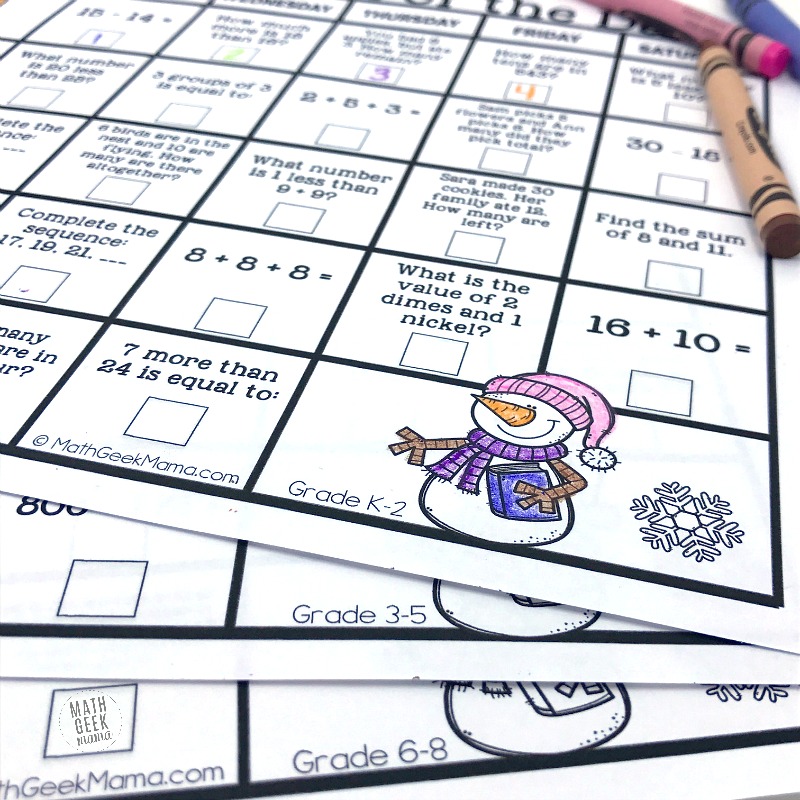 Simple, low prep January 2019 Problem of the Day Calendars are the perfect way to provide consistent math review. Plus, with so many ways to use them, kids won't get bored, but will enjoy the fun challenge. Grab them FREE from Math Geek Mama!