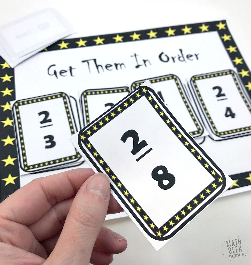 Challenge kids and strengthen their fraction sense with this comparing fractions game. Get Them in Order is a fun way to review all sorts of fraction skills, such as simplifying fractions, comparing fractions and ordering fractions. Grab the game FREE from Math Geek Mama!