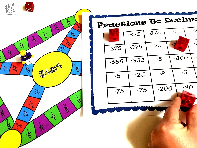 Need a fun and engaging way to give kids practice with converting fractions to decimals? This game is easy to set up and different every time you play! It will give kids the opportunity to practice mental math conversions, or you can let kids work out each solution on a piece of paper. Either way, this is a fun game you can pull out again and again.