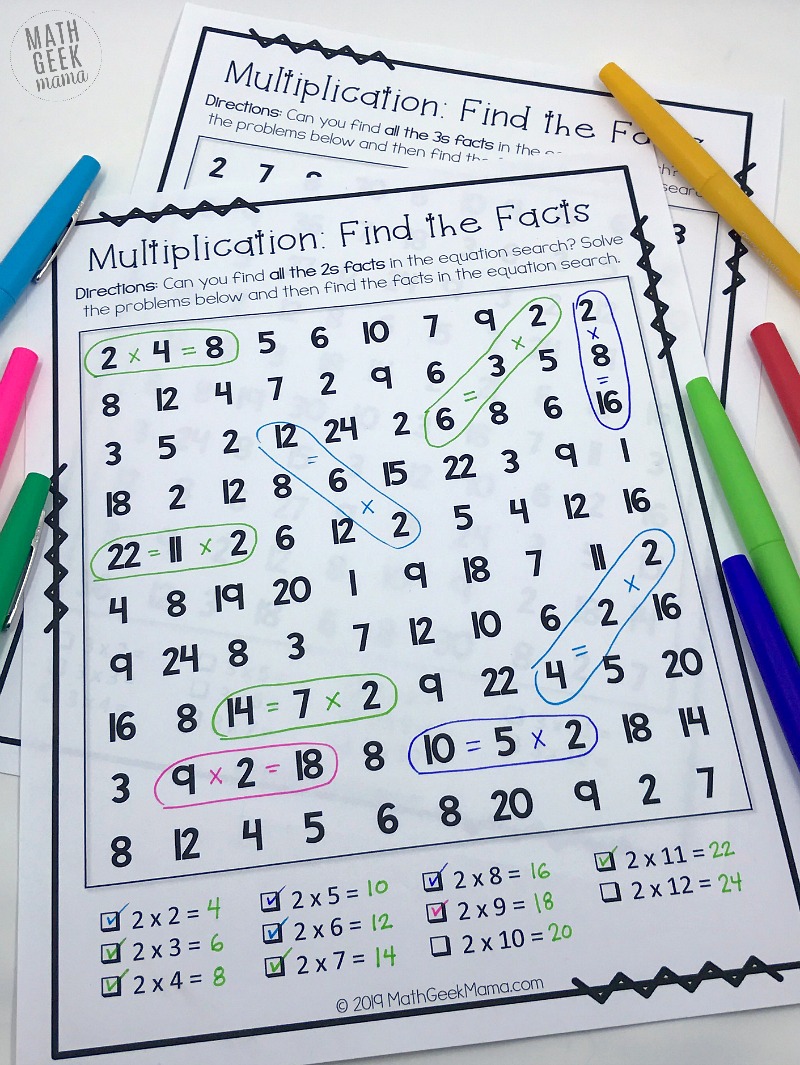 Need some fun and quick multiplication practice? This set of 'equation search' games is a fun multiplication game for 3rd grade kids who need to focus on a specific set of facts. This FREE download includes practice pages for all facts from 2-12! Kids will love the challenge of finding all the facts in the puzzle. 